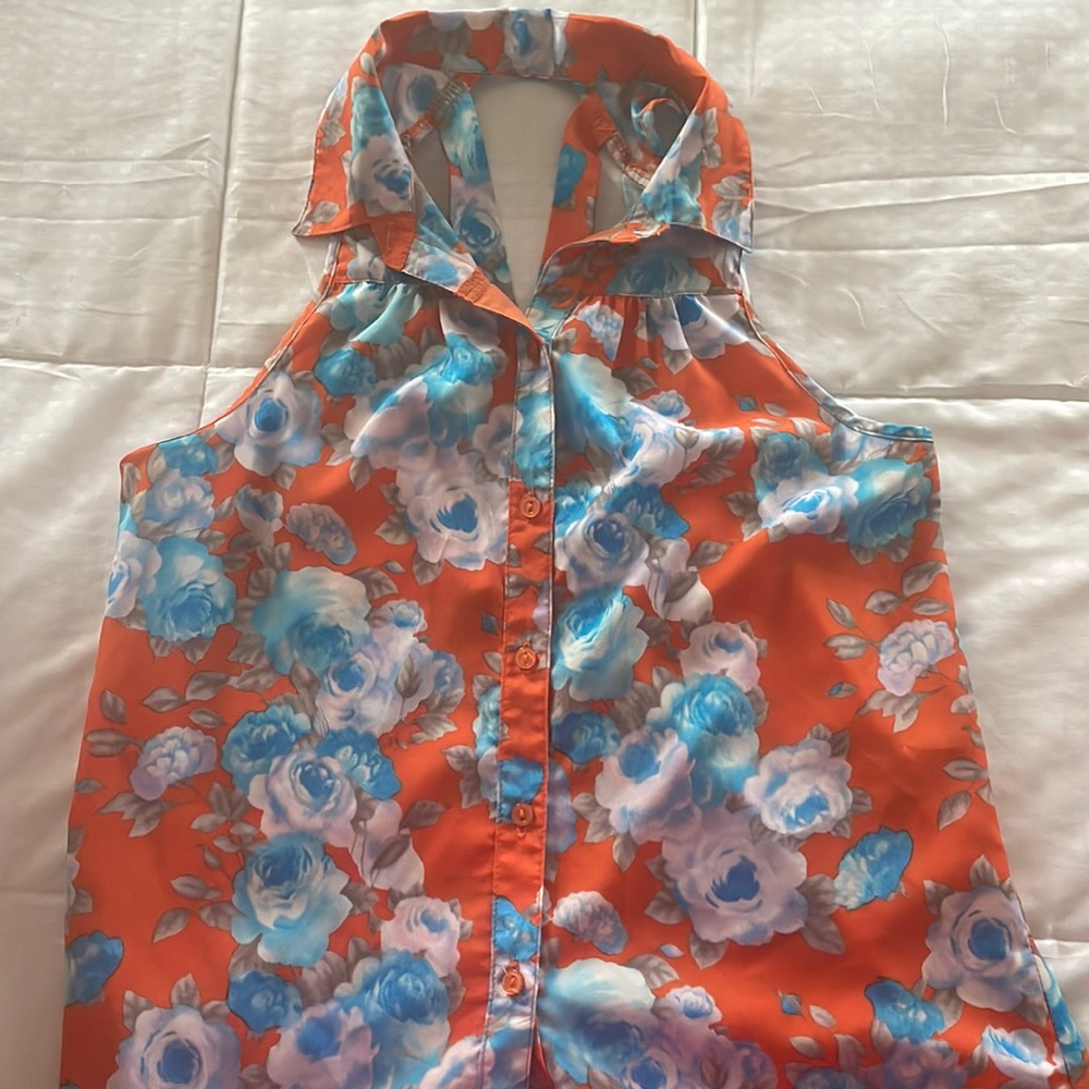 Real/white/orange flowy tank